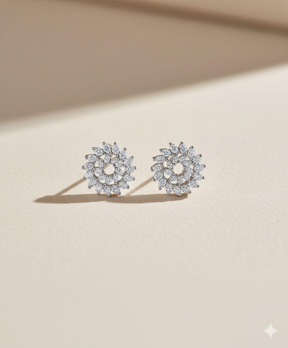 Silver Marquise Halo Studs