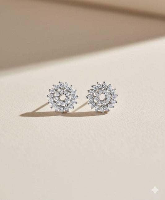 Silver Marquise Halo Studs