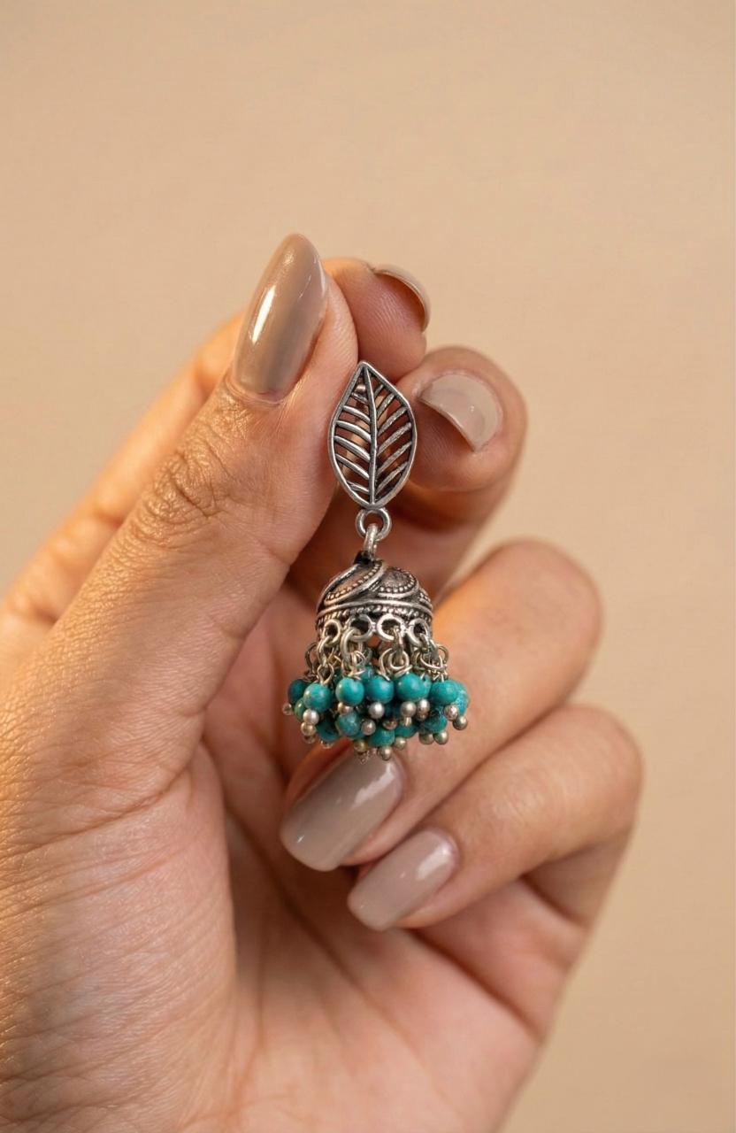Turquoise Leaf Jhumka