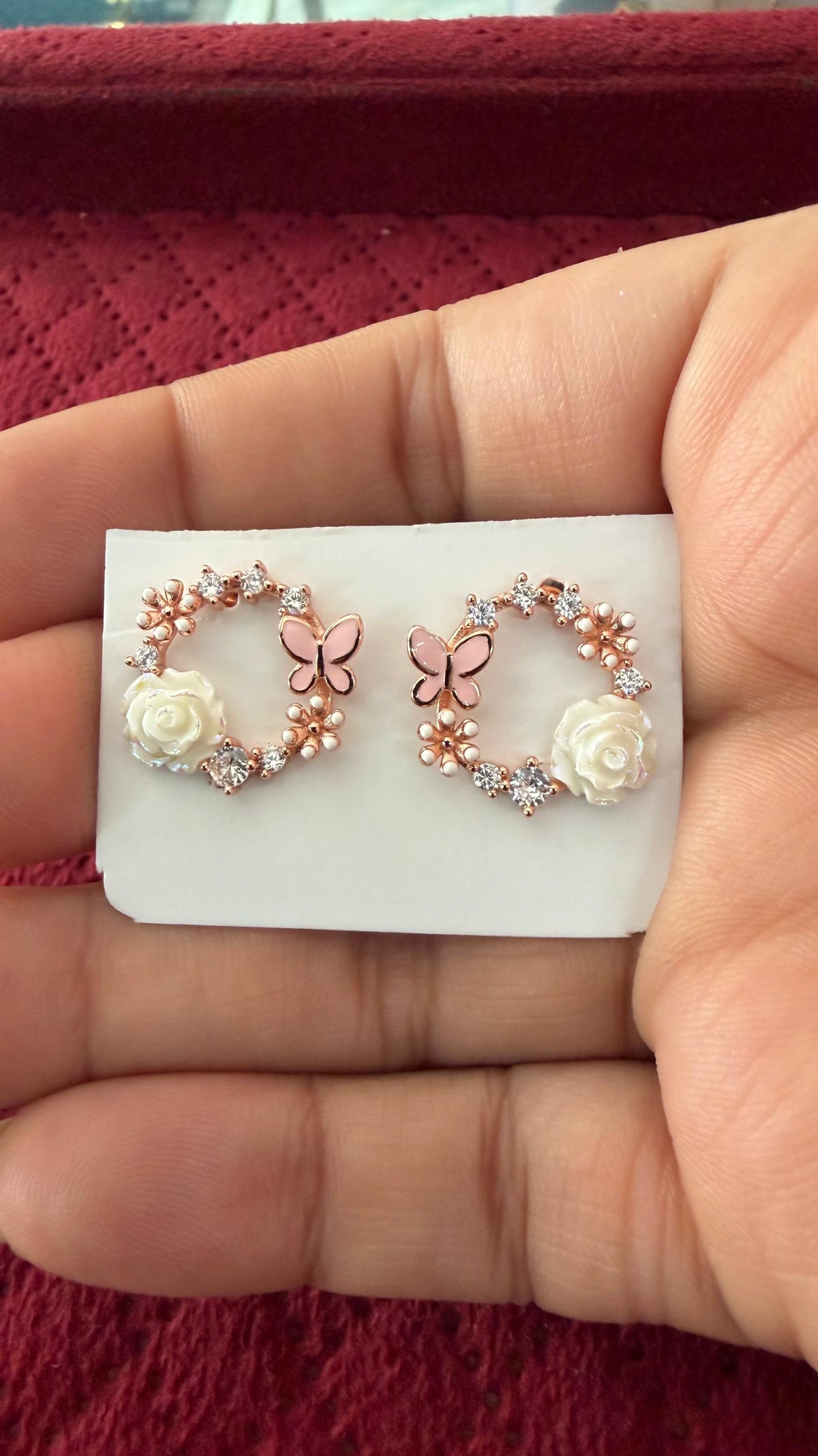 Blush Butterfly Floral Hoop Earrings