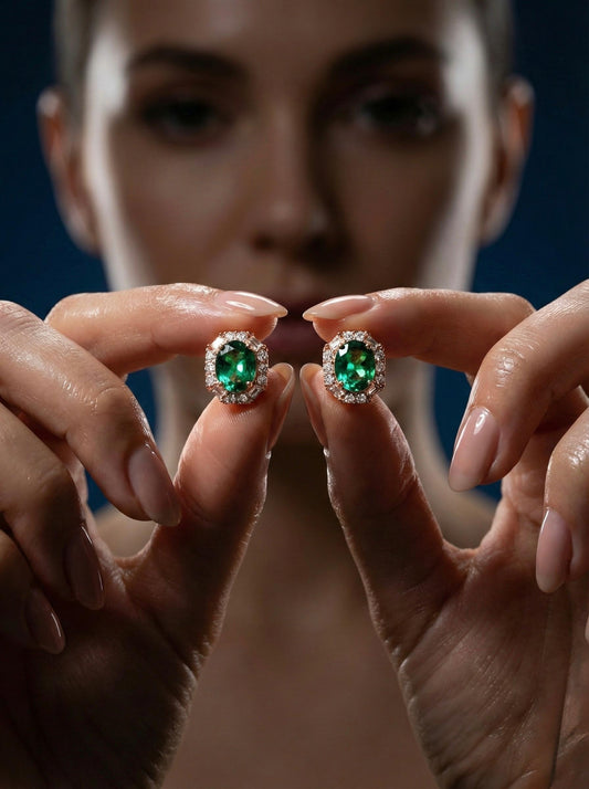 Emerald Halo Stud Earrings