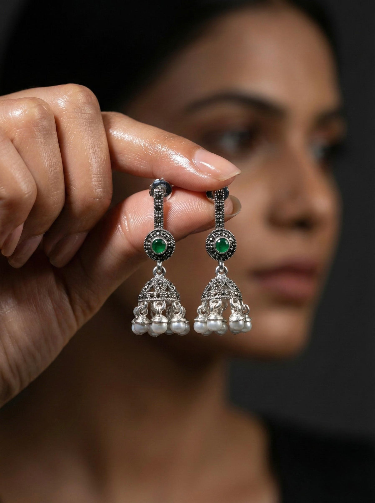 Emerald Jhumka Earrings