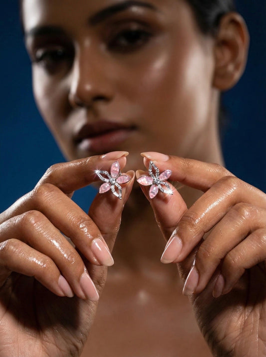 Blush Petal Silver Stud Earrings