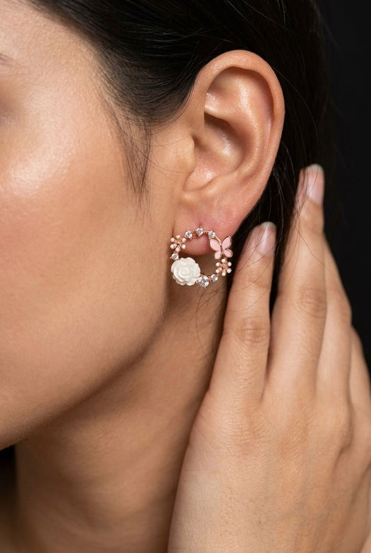 Blush Butterfly Floral Hoop Earrings