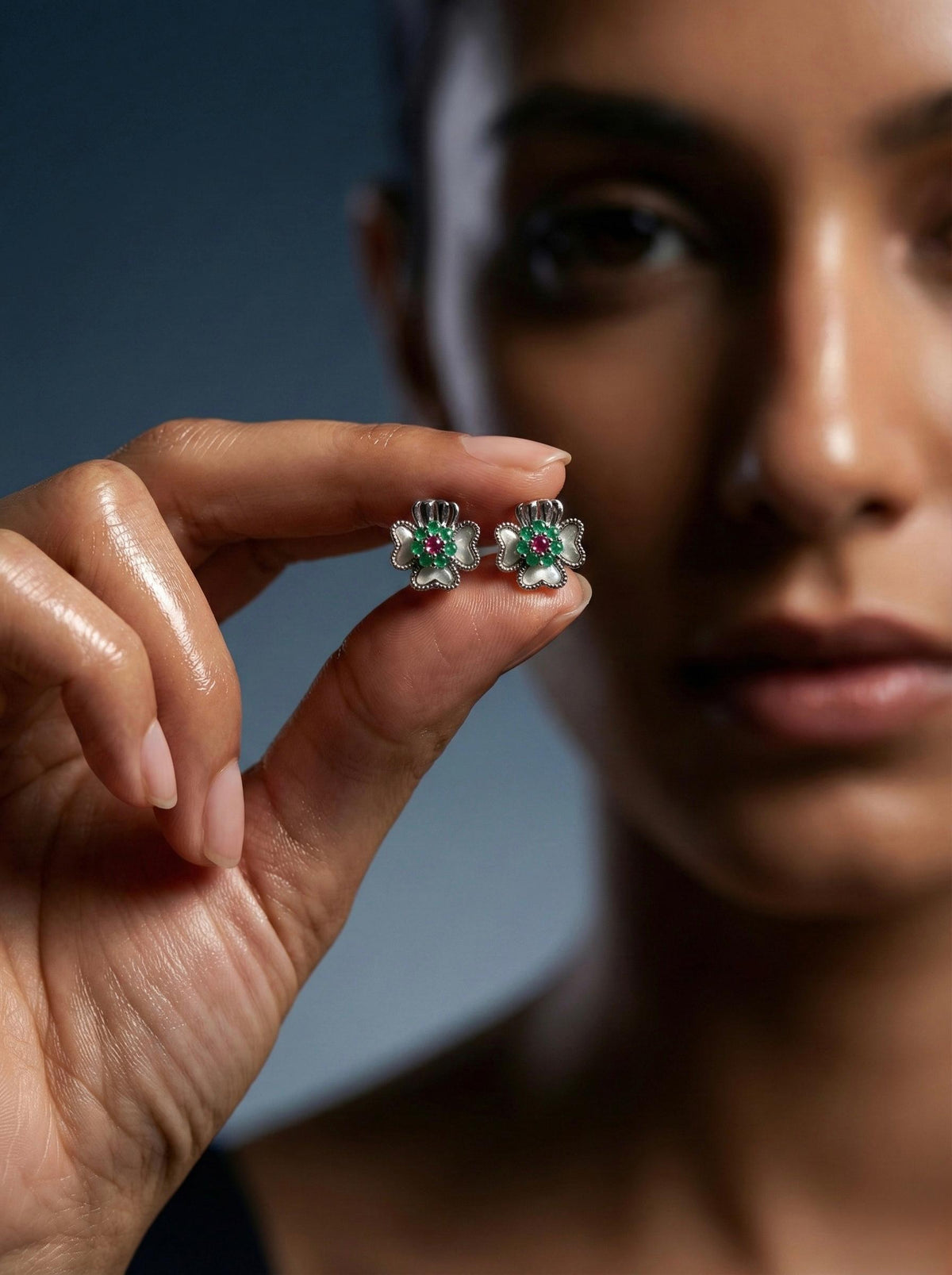Emerald Floral Stud Earrings